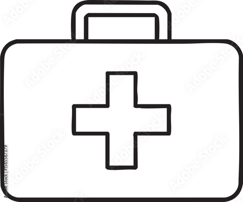 Simple Black and White First Aid Kit Illustration with Handle and Medical Cross Symbol black white