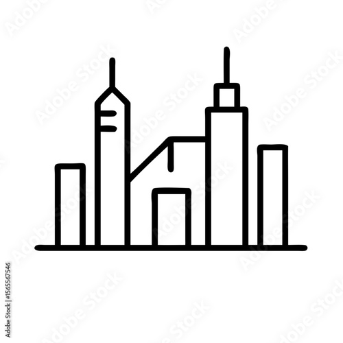 Minimal Monochrome City Skyline Outline Vector Icon
