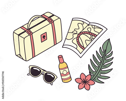 Vacation Essentials Flat Lay Illustration