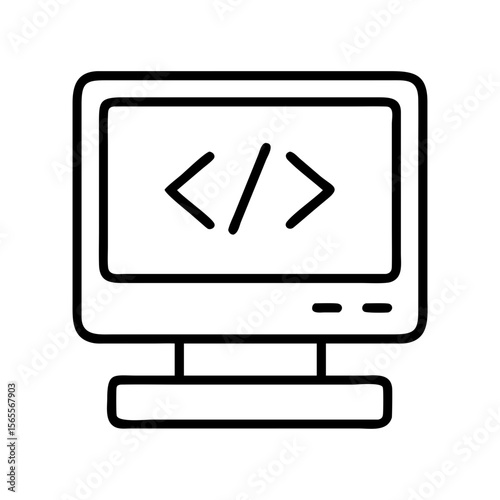 Retro Computer Monitor with Code Snippet Symbol for Software Development