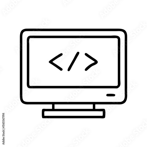 Computer screen showing code symbols, a symbol of programming and development