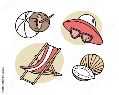 Summer Vacation Essentials Beach Icons Illustration