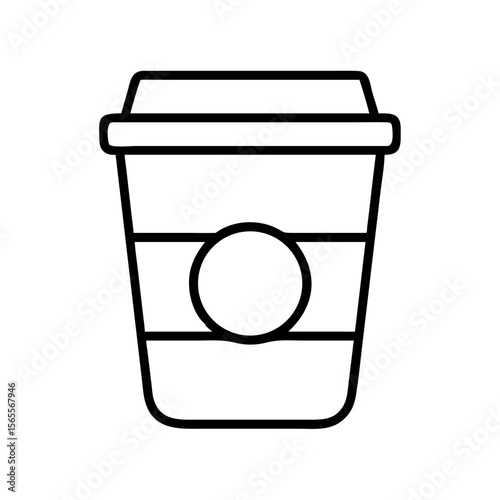 Minimalist line art of a takeaway coffee cup with lid and label