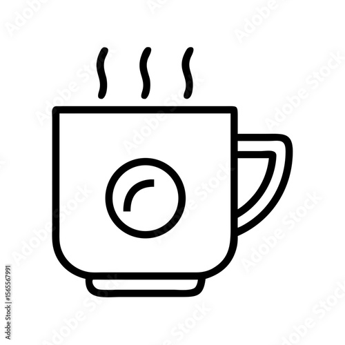 Hot beverage icon featuring a steaming mug with a stylish logo