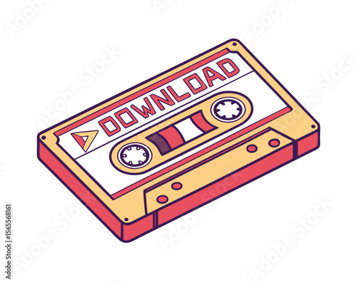 Retro Cassette Tape Download Icon Illustration