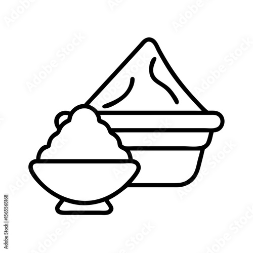 Two overflowing containers with soft solid or granular substance, line drawing