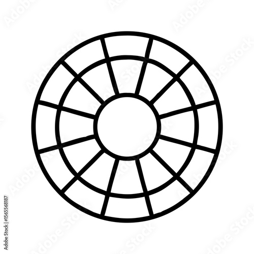 Circular grid with concentric rings and radial divisions in bold black lines