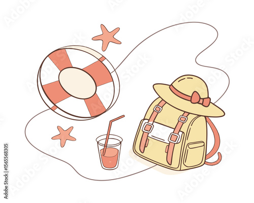 Summer Vacation Essentials Illustration Backpack Drink Starfish