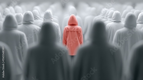 One figure standing outside the group being excluded. Concept image about someone being unique or exceptional.
