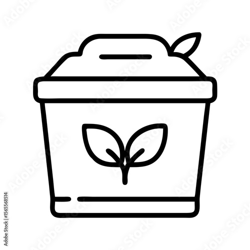 Line art of a potted plant showing growth and cultivation process