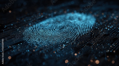 Digital fingerprint scanner, scan biometric identity and access password thru fingerprint, concept of cybersecurity and data protection, security system, generative ai illustration