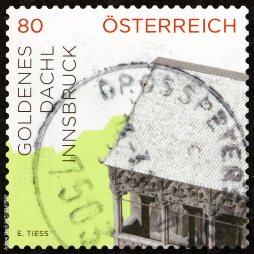Postage stamp Austria 2015 golden roof, is a landmark structure located in the Old Town section of Innsbruck, Austria