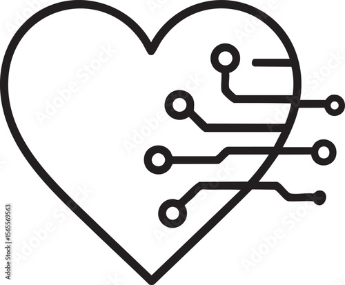 Abstract Heart with Circuit Board Lines A Symbol of Technology Love and Artificial Intelligence Concept Black