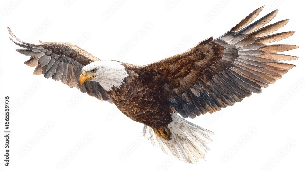 Fototapeta premium Ãguia Americana em vÃ´o, ilustraÃ§Ã£o em aquarela realista