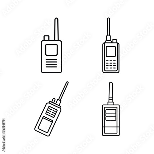 A set of walkie talkie line art vector illustration