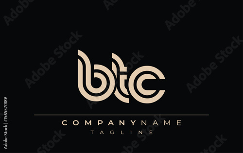 BTC Creative Unique Modern Letter Logo Design. Stylized logo featuring a unique letter design, presenting abstract minimalist aesthetics and modern appeal.