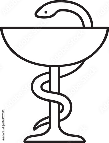 Line Art Illustration of the Bowl of Hygieia Symbol of Pharmacy and Medicine on White black