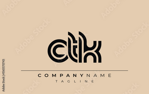CTK Creative Unique Modern Letter Logo Design. Stylized logo featuring a unique letter design, presenting abstract minimalist aesthetics and modern appeal.