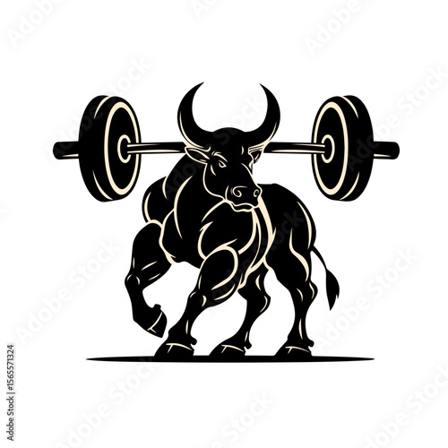 Powerful Bull Lifting Weights, a Strong Fitness Logo