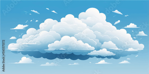 Bright blue sky with fluffy white clouds, a beautiful and serene cloudscape