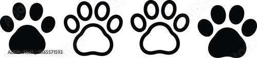 This delightful illustration features a series of four paw prints, showcasing a mix of styles and sizes.