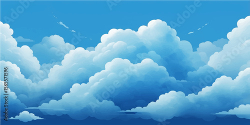 White fluffy clouds drift across a bright blue sky on a beautiful sunny day
