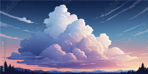 Vibrant sunset illuminates a beautiful cloudscape across the sky, bathing clouds in bright colors as sunlight breaks through the horizon