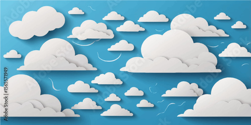 Bright summer cloudscape vector illustration with a seamless pattern of cartoon clouds on a blue sky