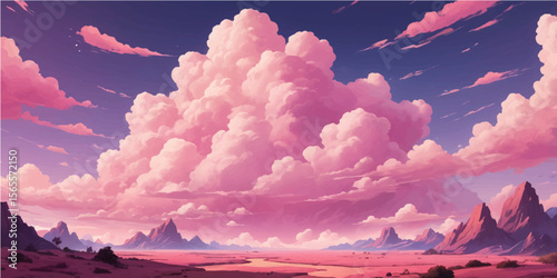 Beautiful sunset over the mountains with a bright sky and dramatic clouds