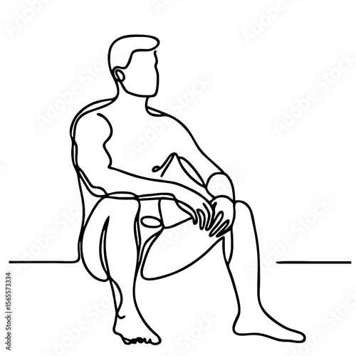 Passionate Urge - minimalist single-line black drawing of handsome man in elegant theatrical starting pose. One line art.