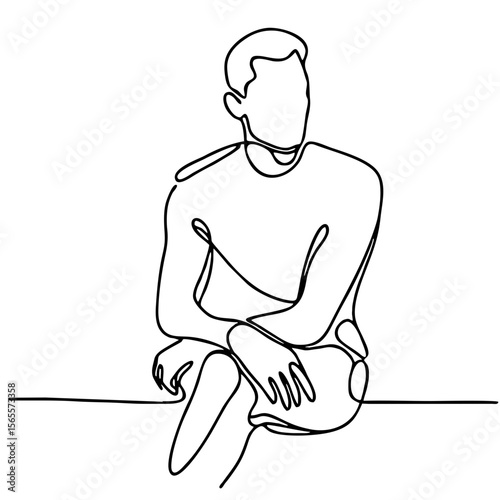 Passionate Urge - minimalist single-line black drawing of handsome man in elegant theatrical starting pose. One line art.