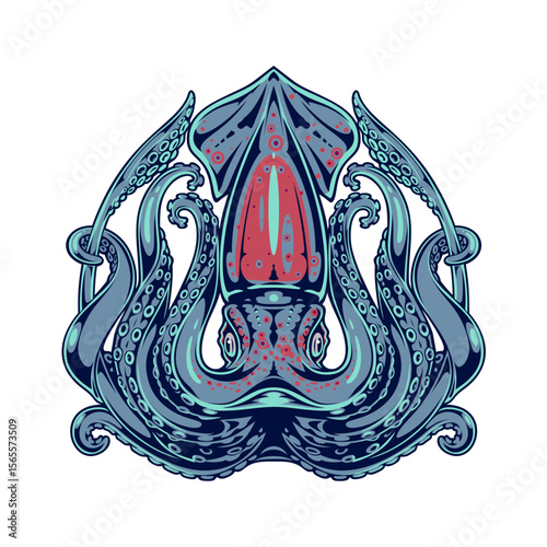 Striking Illustration of a Majestic Squid and Octopus