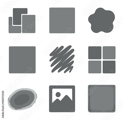 Grayscale Icon Collage. Solid, filled icons set of grayscale collage: faded tone, monochrome shape, dusty