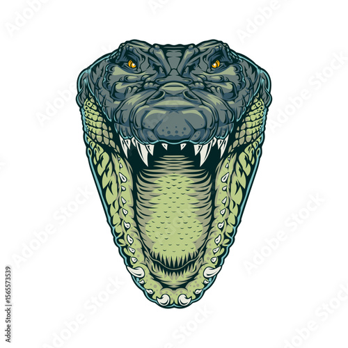 Intense Crocodile Head, Roaring, Detailed Graphic