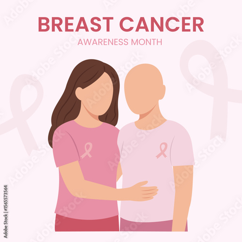 Breast cancer Month with a pink ribbon. International Breast Cancer Day. Concept of support and solidarity with women fighting oncological disease. Vector illustration