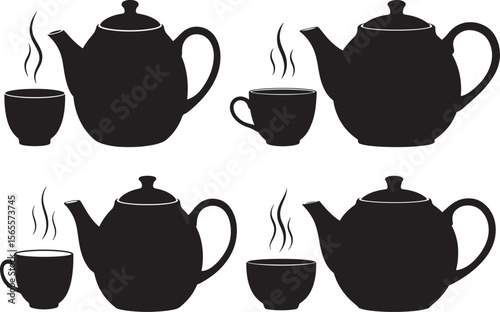 Tea pot and cup silhouette vector illustration