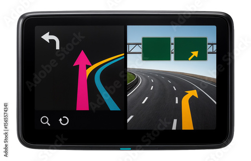 Touchscreen GPS navigator with split-screen junction view feature