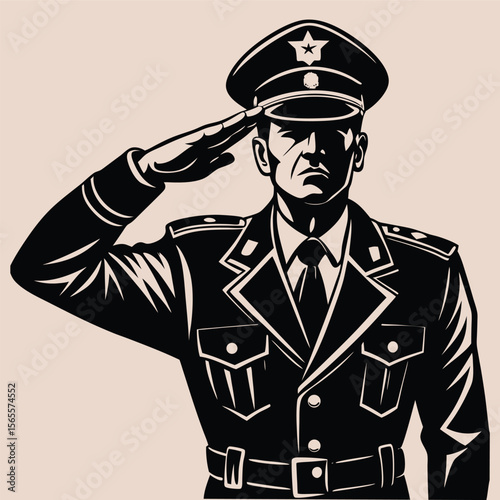 Illustration of a Military Officer Saluting in Uniform with a Star on Hat