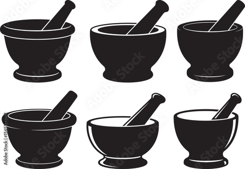 Mortar with pestle silhouette vector illustration