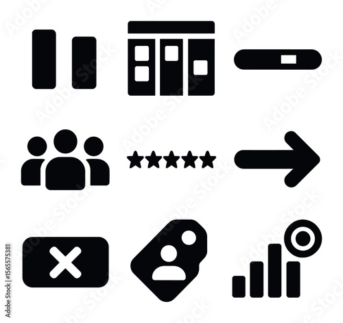 Hiring Pipeline Icons. Solid, filled icons set of hiring pipeline: stages icon, tracking board, progress bar,
