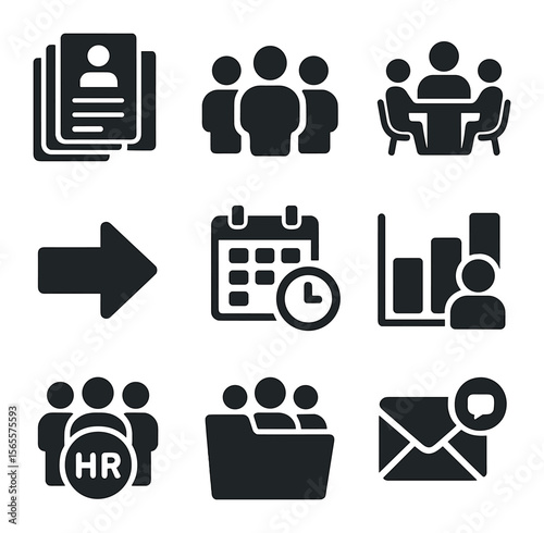 High-Volume Hiring Icons. Solid, filled icons set of high-volume hiring: bulk resumes, multi-candidate icon,
