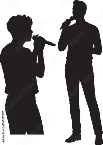 People with microphone silhouette vector illustration