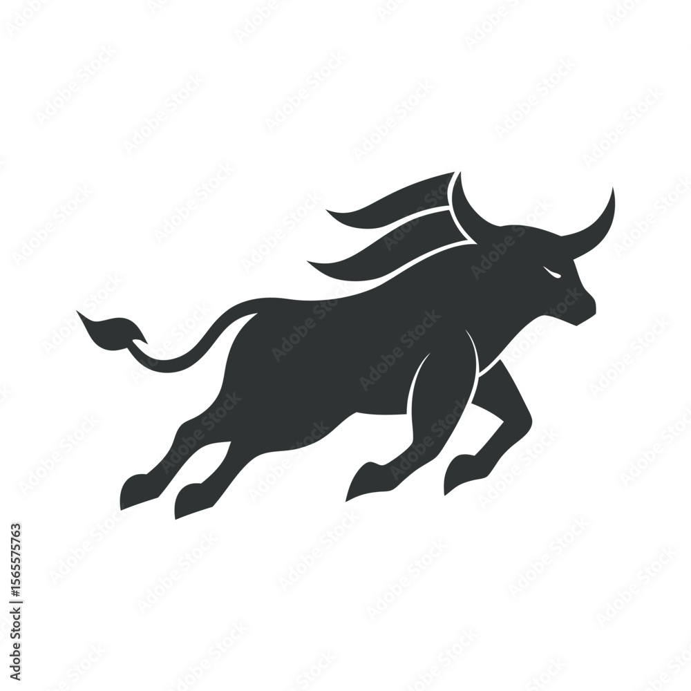 Fototapeta premium Fast Bull With Tail Raised Running Silhouette