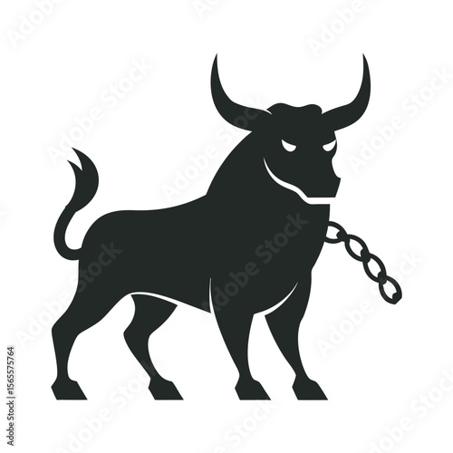 Bull Escaping With Chain Snapped Silhouette
