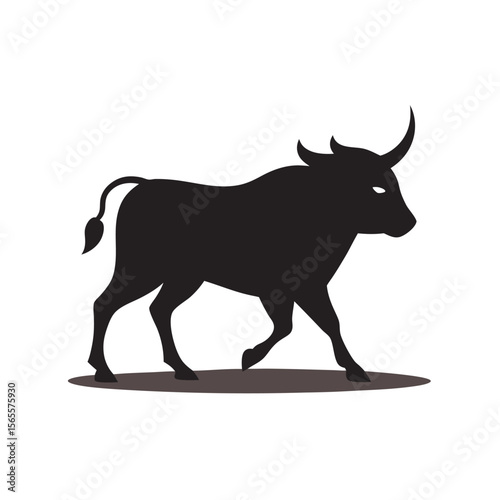 Bull Walking Out From Shadowy Darkness Silhouette