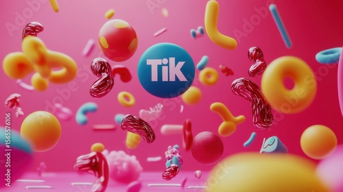 A playful scene with the TikTok logo surrounded by animated icons representing fun and creativity with glowing accents