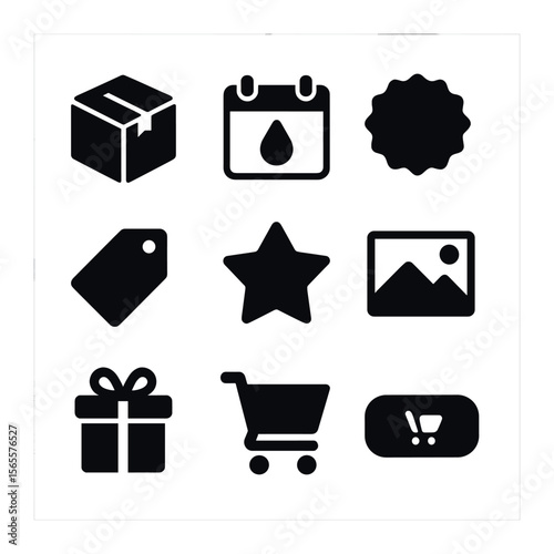 Upcoming Collection Icons. Solid, filled icons set of upcoming collection: box preview, drop calendar, coming