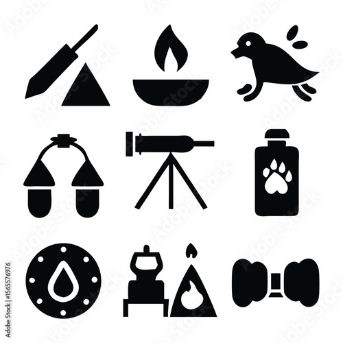 camping icons set