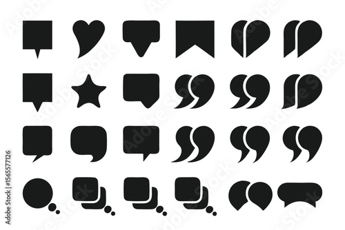 Best Collection of Unique Black Vector communication and Message Icons with Speech Bubbles and Quotation Marks for Design Projects and Creative Artwork
