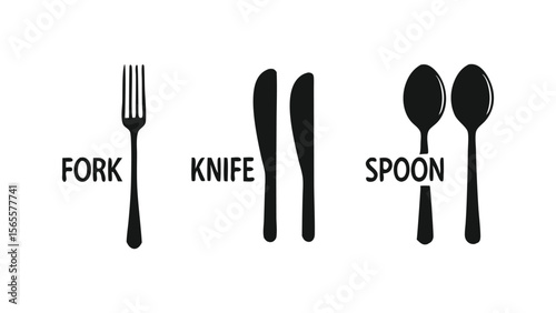 Simple Vector Icons Set of Cutlery, Dining Utensil Designs, Kitchen Tableware Illustrations, Meal Service Graphics